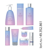 Professional Series Cosmetic Set Isolated. Vector. Professional series cosmetic set isolated. Hand cream, cream soap, eye cream, lotion, tonic, nail cream, day and night cream, shampoo, scrub. Part of series of decorative cosmetics items. Vector. Стоковая иллюстрация, агентство Ingram Publishing / Фотобанк Лори