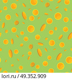 Seamless Pattern with Golden Coins Falling Down.. Seamless pattern with golden coins falling down. Cartoon style. Golden money. Business success, bank credits, deposit, investment, saving, fortune concepts. Modern flat design. Vector illustration. Стоковая иллюстрация, агентство Ingram Publishing / Фотобанк Лори