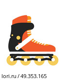 Inline roller skate vector. Sports and outdoor activities equipment flat illustration. For sport concepts, stores ad, icons or web design. Summer rollerblading. Isolated on white background. Roller Skate Vector Illustration in Flat Design. Roller Skate Vector Illustration in Flat Design. Стоковая иллюстрация, агентство Ingram Publishing / Фотобанк Лори