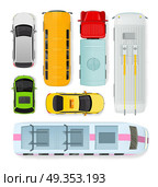 Public and Private Types of Transportation. Vector. Set of transport units. Public and private types of transportation. Car vehicle, truck van, taxi auto cargo, bus and automobile, train, trolleybus illustration. Car icon. Transport icon set. Vector. Стоковая иллюстрация, агентство Ingram Publishing / Фотобанк Лори
