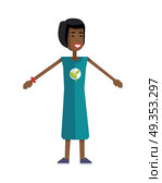 Smiling woman with branch and leaves emblem on clothes, standing as part of human chain. Ecologist, environmentalist, nature protection activist or volunteer illustration. Flat design. Earth day.. Young Ecologist Character Vector Illustration.. Young Ecologist Character Vector Illustration. Стоковая иллюстрация, агентство Ingram Publishing / Фотобанк Лори
