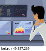 Modern Online Trading Technology Illustration.. Modern online trading on stock exchange concept. Flat style design Monitoring of value indexes. Online trading technology. Brokerage trading on the web vector. Flat style design. Businessman at work. Стоковая иллюстрация, агентство Ingram Publishing / Фотобанк Лори