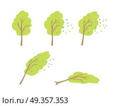 Hurricane wind topple tree vector. Flat design. Strong wind blows the leaves, tilt crone, bending trunk, topple tree. Visual measurements wind strength. For weather concepts. On white background. Strong Wind Topple Tree Vector in Flat Design. Strong Wind Topple Tree Vector in Flat Design. Стоковая иллюстрация, агентство Ingram Publishing / Фотобанк Лори