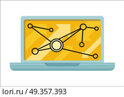 Laptop with Infographics on Screen. Laptop with infographics on screen. Laptop flat icon. Concept of online business, commerce algorithm, statistics, business analysis, information. Isolated object on white background. Illustration. Стоковая иллюстрация, агентство Ingram Publishing / Фотобанк Лори