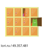 Lockers vector illustration. Flat design. Numbered boxes with lock for keeping and saving personal things in supermarket, sport club, swimming poll, school, station. Isolated on white background. . Lockers Vector Illustration in Flat Style Design. . Lockers Vector Illustration in Flat Style Design. . Стоковая иллюстрация, агентство Ingram Publishing / Фотобанк Лори