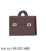 Brown Briefcase Icon. Brown briefcase icon in flat. Leather briefcase with handle and clasps. Businessman accessory. Business design element. Isolated vector illustration on white background. Стоковая иллюстрация, агентство Ingram Publishing / Фотобанк Лори