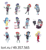 Zombie Fictional Undead Beings Fantastic Character. Zombie fictional undead beings set. Created by reanimation of human. Horror fantasy concept. Science fiction cartoon characters in flat style. Radiation, mental diseases, viruses, scientific accidents. Стоковая иллюстрация, агентство Ingram Publishing / Фотобанк Лори