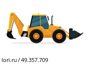 Loader vector illustration. Flat design. Heavy construction machine for earthworks. Illustration for building concepts, city works infographics, icons or web design. Isolated on white background. Loader Vector Illustration in Flat Design. Loader Vector Illustration in Flat Design. Стоковая иллюстрация, агентство Ingram Publishing / Фотобанк Лори