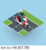 Touring Moped. Motor Bike on the Road. Touring moped. Motor bike on the road. Top view on motorized bicycle. Flat 3d isometric high quality city moped design. Motorcycle or autobike dirtbike . Part of series of city isometric. Vector. Стоковая иллюстрация, агентство Ingram Publishing / Фотобанк Лори