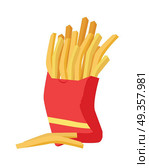 French Fries Icon. French fries icon. French fries in red fry box on white background. Potato chips. Bowl of french fries in flat. Vector illustration of delicious tasty fast food. Стоковая иллюстрация, агентство Ingram Publishing / Фотобанк Лори
