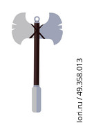 Viking Poleaxe in Flat. Viking poleaxe in flat. Cartoon medieval axe. Weapon of viking. Axe steel weapon. Medieval axe icon. Game object in flat design isolated on white background. Vector illustration. Стоковая иллюстрация, агентство Ingram Publishing / Фотобанк Лори