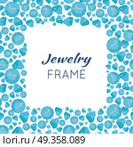 Square Frame Made of Diamonds.. Jewelry square frame with space for text. Square frame made of blue shiny diamonds. Blue shiny diamonds on on white background. Diamond decoration. Vector illustration in flat. Стоковая иллюстрация, агентство Ingram Publishing / Фотобанк Лори