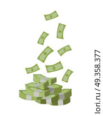 Stack of Money Vector Illustration Flat Design.. Stack of money vector. Pile of banknotes in flat style design. Getting maximum profit idea. Cash for all purposes. Illustration for credit, savings, charitable concepts. Isolated on white background. Стоковая иллюстрация, агентство Ingram Publishing / Фотобанк Лори
