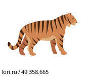 Red Tiger. Cartoon Vector Isolated Mamal Animal. Tiger Panthera tigris cartoon isolated on white. Largest cat species, most recognisable for pattern of dark vertical stripes on reddish-orange fur with lighter underside. Sticker for children. Vector. Стоковая иллюстрация, агентство Ingram Publishing / Фотобанк Лори