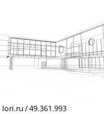 Blueprint on white 3d rendering. Blueprint on white. Building design and 3d model my own. Стоковое фото, агентство Ingram Publishing / Фотобанк Лори