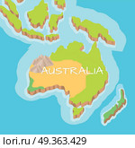 Australia mainland cartoon relief map with mountains, climate zones, oceans, seas and islands flat vector illustration. Topographic, physical atlas. Geographic concept for children s book illustrating. Australia Mainland Vector Cartoon Relief Map  . Australia Mainland Vector Cartoon Relief Map  . Стоковая иллюстрация, агентство Ingram Publishing / Фотобанк Лори