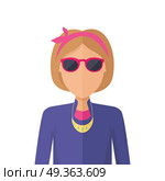 Young Woman Avatar without Facial Features.. Stylish young woman avatar or userpic in flat cartoon design. Elegant lady in blue jacket. Close up portrait isolated. Part of series of diverse avatars without facial features. Vector illustration. Стоковая иллюстрация, агентство Ingram Publishing / Фотобанк Лори