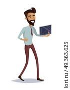 Business Progress Success Concept Illustration.. Business success illustration. Flat Design. Growth of value indexes. Good day on the stock exchange concept. Happy smiling man with tablet enjoying his success. Modern online trading technology. Стоковая иллюстрация, агентство Ingram Publishing / Фотобанк Лори
