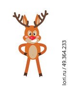 Angry deer cartoon. Gloomy horned reindeer standing with arms in akimbo, clenched teeth, mad eyes flat vector illustration isolated on white background. For icons, emotions concepts, logo, web design. Angry Deer Cartoon Flat Vector Illustration. Angry Deer Cartoon Flat Vector Illustration. Стоковая иллюстрация, агентство Ingram Publishing / Фотобанк Лори