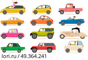 Collection of Different Types of Automobile Cabine. Collection isolated vector icons of vehicles. Private transport illustration types of automobile bodies. Traffic, driver, jeep, pickup, sedan. For learning different cars. Toys, stickers, models. Стоковая иллюстрация, агентство Ingram Publishing / Фотобанк Лори