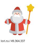 Santa Claus with Stick Isolated. Father Frost. Santa Claus with stick isolated on white. Saint Nicholas, Saint Nick, Father Christmas, Kris Kringle, Santy, Father Frost wishes Merry Christmas and Happy New Year. Greeting card, invitations design. Стоковая иллюстрация, агентство Ingram Publishing / Фотобанк Лори