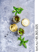 Jam from fresh spearmint. Aromatic curative jam from fresh mint leaves.Peppermint jelly. Стоковое фото, агентство Ingram Publishing / Фотобанк Лори