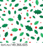 Mistletoe Tree with Red Balls Seamless Pattern.. Mistletoe Christmas tree with red balls seamless pattern. Green branches. Simple cartoon style. Part of evergreen tree. Wallpaper design endless texture. New Year. Flat design. Vector illustration. Стоковая иллюстрация, агентство Ingram Publishing / Фотобанк Лори