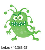 Bacteria cartoon character with eyes and mouth. Green angry microbe flat vector illustration isolated on white background. Virus, germ, monster or parasite icon. For medical, hygienic, science concept. Green Bacteria Cartoon Vector Character Icon . Green Bacteria Cartoon Vector Character Icon . Стоковая иллюстрация, агентство Ingram Publishing / Фотобанк Лори