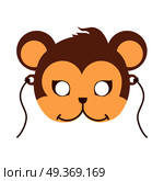 Monkey Carnival Mask. Brown Primate Ape Babbon. Monkey animal carnival mask vector illustration in flat style. Brown primate ape babbon. Funny childish masquerade mask isolated on white. New Year masque for festivals, holiday dress code for kids. Стоковая иллюстрация, агентство Ingram Publishing / Фотобанк Лори