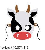 Cow animal carnival mask vector illustration in flat style. White and black dotted beef. Funny childish masquerade mask isolated on white. New Year masque for festivals, holiday dress code for kids. Cow Animal Carnival Mask. White Black Dotted Beef. Стоковая иллюстрация, агентство Ingram Publishing / Фотобанк Лори
