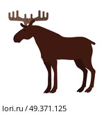 Moose flat style vector. Wild herbivorous animal. Northern fauna species. Elk with horns. For nature concepts, children s books illustrating, printing materials. Isolated on white background. Moose Vector Illustration in Flat Design. Стоковая иллюстрация, агентство Ingram Publishing / Фотобанк Лори