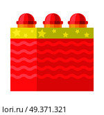 Red box with ground bloom flower firework element. Vector illustration of pyrotechnics for festivals. Celebration of any occasions with salute device. Used for aesthetic and entertainment purposes.. Red Box with Ground Bloom Flower. Firework element. Стоковая иллюстрация, агентство Ingram Publishing / Фотобанк Лори
