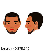 Sad man avatar user pic. Vector illustration of front and side view of upset person. Male head with disappointed facial expression. Adult profile icon with angry face, character in bad mood. Sad Man Avatar User Pic. Front and Side Head View. Стоковая иллюстрация, агентство Ingram Publishing / Фотобанк Лори