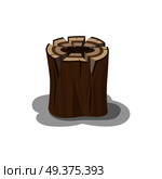 Wooden stump billet for bonfire isolated on white. Neatly stacked firewood with shadow elements to make fire. Natural materials that useful in hike, stub with traces of an ax ideal for making fire. Stacked Wood Isolated Vector. Firewood Elements. Стоковая иллюстрация, агентство Ingram Publishing / Фотобанк Лори