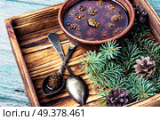 Homemade medicinal jam from pine cones.Natural Medicine. Jam from pine cones. Стоковое фото, агентство Ingram Publishing / Фотобанк Лори