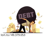Business failure symbolic retro cartoon icon with kneeling businessmen chained to heavy debt burden vector illustration . Business Failure Debt Cartoon Icon . Стоковая иллюстрация, агентство Ingram Publishing / Фотобанк Лори