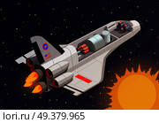 Astronauts in spaceship isometric composition with extraterrestrial space background sun and man-rated space vehicle vector illustration . Spacecraft Outer Space Composition. Стоковая иллюстрация, агентство Ingram Publishing / Фотобанк Лори