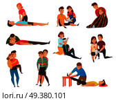 Educative cardiac arrest assistance program and emergency first aid resuscitation procedures cartoon icons collection isolated vector illustration . Emergency First Aid Icons Set . Стоковая иллюстрация, агентство Ingram Publishing / Фотобанк Лори