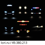 Car lights set of realistic headlight and light bar images and compositions of car silhouettes vector illustration. Headlamp Cars Realistic Set. Стоковая иллюстрация, агентство Ingram Publishing / Фотобанк Лори
