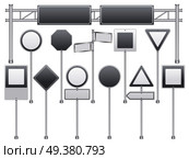 Realistic blank templates road traffic regulatory warning signs collection such as speed limits black white vector illustration . Realistic Blank Road Signs Set . Стоковая иллюстрация, агентство Ingram Publishing / Фотобанк Лори