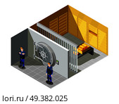 Federal bank gold vault compartment security system guarded by armed police force officers isometric composition vector illustration . Bank Gold Vault Isometric Composition . Стоковая иллюстрация, агентство Ingram Publishing / Фотобанк Лори