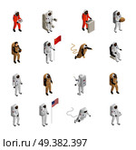 Astronauts explorers in spacesuit figures isometric icons collection with spacemen floating in outer space isolated vector illustration . Astronauts Cosmonauts Spacesuit Isometric Set. Стоковая иллюстрация, агентство Ingram Publishing / Фотобанк Лори