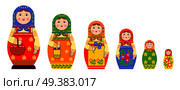 Matryoshka zagorje family set of flat isolated stacking russian doll images of different size and colour pattern vector illustration. Matryoshka Flat Icons Collection. Стоковая иллюстрация, агентство Ingram Publishing / Фотобанк Лори