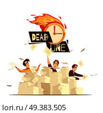 Business managers extreme workload stress burnout and deadline pressure symbolic cartoon poster with burning clock vector illustration . Deadline Workload Pressure Cartoon Illustration. Стоковая иллюстрация, агентство Ingram Publishing / Фотобанк Лори