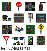 Traffic light signs and regulations roads intersections safety rules pedestrian crossing flat icons collection isolated vector illustration . Traffic Signs Flat Icons Collection . Стоковая иллюстрация, агентство Ingram Publishing / Фотобанк Лори