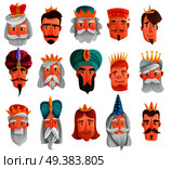 Royal characters cartoon set with faces of european and asian kings, princes, wise men isolated vector illustration. Royal Characters Cartoon Set. Стоковая иллюстрация, агентство Ingram Publishing / Фотобанк Лори