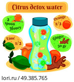 Citrus detox water for rapid weight loss flat pictorial recipe composition with lime honey ginger ingredients vector illustration . Detox Water Recipe Flat Composition . Стоковая иллюстрация, агентство Ingram Publishing / Фотобанк Лори