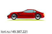 Red modern fast sports car on white background vector illustration. New luxurious and special design for car lovers automobile of future for everyone. Two wheels side door window and lights are shown. Red Modern Fast Sports Car on White Background. Стоковая иллюстрация, агентство Ingram Publishing / Фотобанк Лори