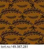 Christmas vector seamless pattern with bells and spruce branches. Winter holidays floral ornament for gift wrapping paper, greeting and invitations cards, printing materials design. . Christmas Seamless Pattern with Bells and Spruce. Стоковая иллюстрация, агентство Ingram Publishing / Фотобанк Лори