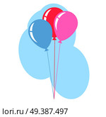 Colorful air balloons isolated on background of cloud in sky. Cartoon entertaining elements flying in the air. Vector illustration of balloons in flat style design of blue, red and pink color. Color Air Balloons Isolated on Background of Sky. Стоковая иллюстрация, агентство Ingram Publishing / Фотобанк Лори